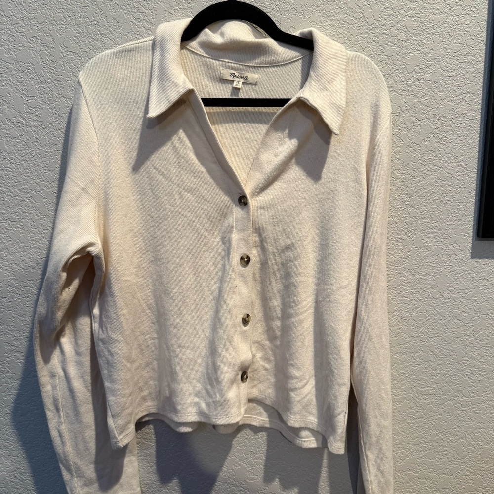 Madewell Brushed Rib Polo Crop Cardigan AND Brushed Rib Tank Crop Top Set